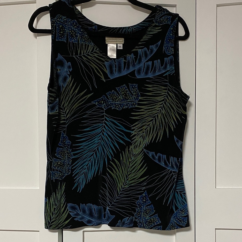 Coldwater Creek Black and Blue Leaf Tank Top